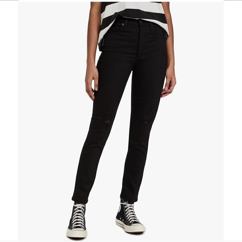 AG Adriano Goldschmied Alexxis jeans slim straight black denim distressed new 29